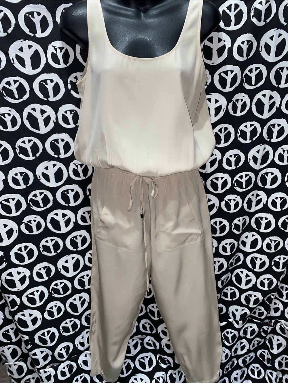 SILK: Vince Beige Tank Drawstring Jumpsuit SZ 4